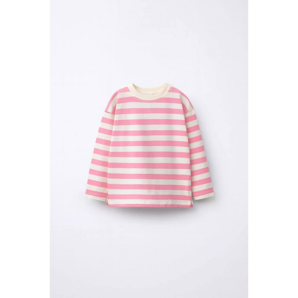 KIZ ÇOCUK ÇİZGİLİ PEMBE BASIC KAZAK