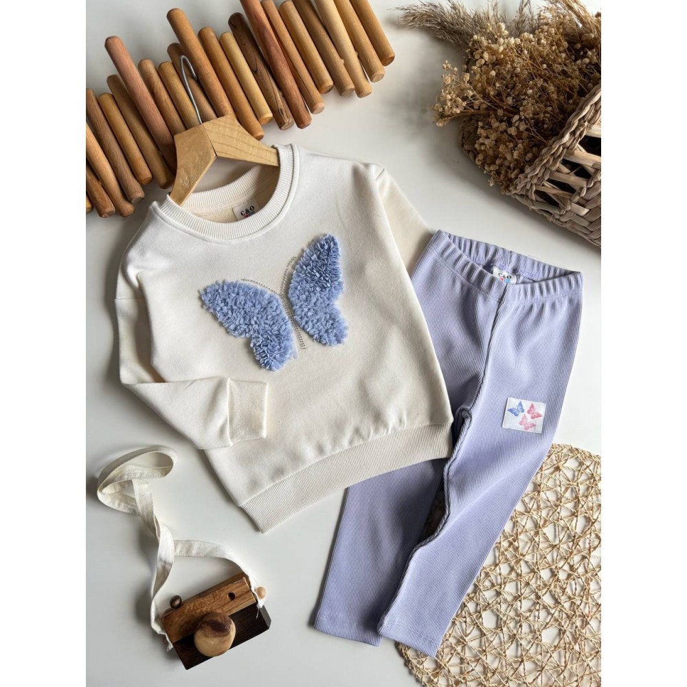 Kız çocuk mavi kelebekli takım